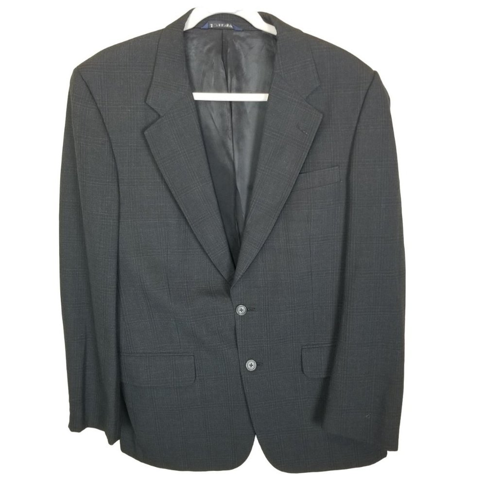 Vtg Burberry Mens Black Gray Plaid Long Sleeves 2-Button Wool Blazer Suit Jacket